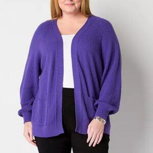 Liz Claiborne Womens Long Sleeve Open Front Plus Cardigan - Sz 2X 925182